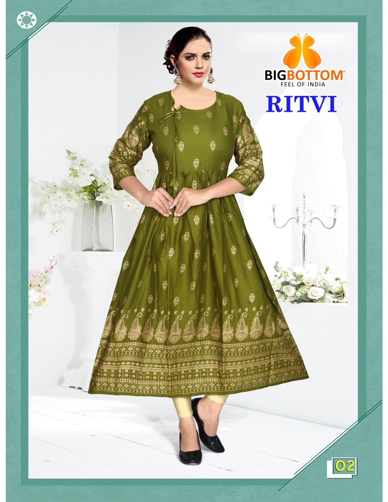 Big Bottom Ritvi 2 Fancy Casual Wear Rayon Gold Printed Kurti Collection 